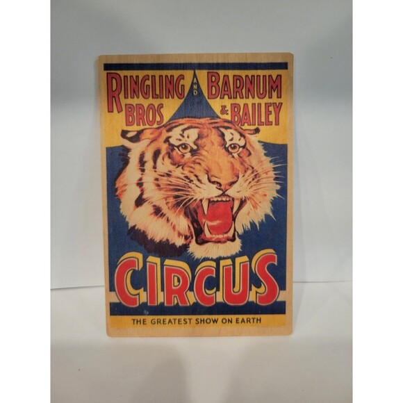 Ringling Bros Barnum & Bailey Circus Tiger Wooden Postcard Greatest Show - Picture 1 of 2